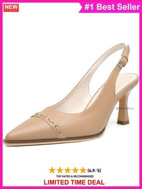 Pointed Toe Slingback Kitten Heel Pumps Faux Leather Dressy Stiletto Heels